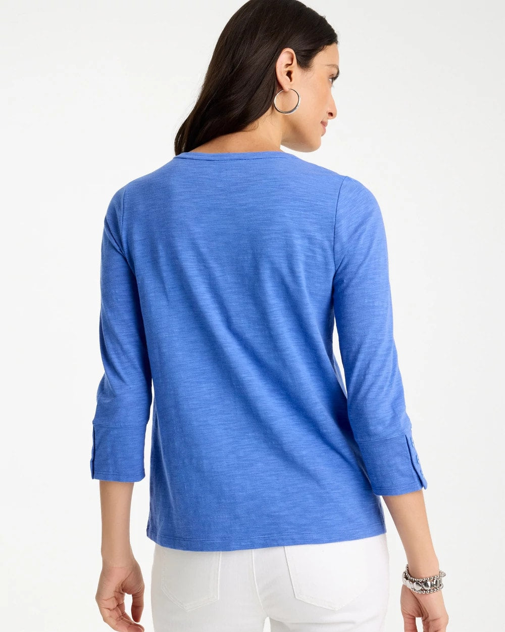 Chico's Trending | Cotton Slub 3/4 Sleeve Button Tee