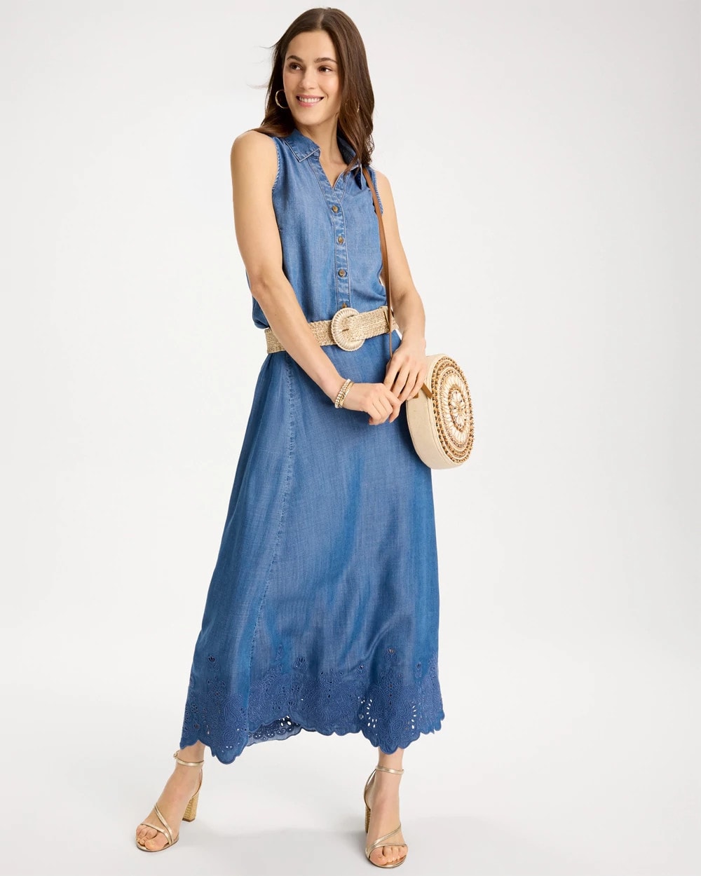 Chico's Great Value | Indigo Twill Embroidered Hem Skirt