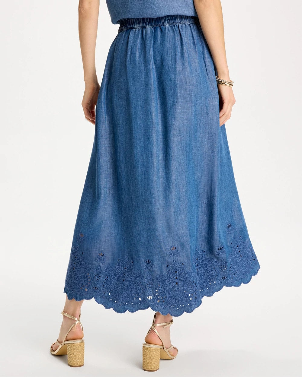 Chico's Great Value | Indigo Twill Embroidered Hem Skirt