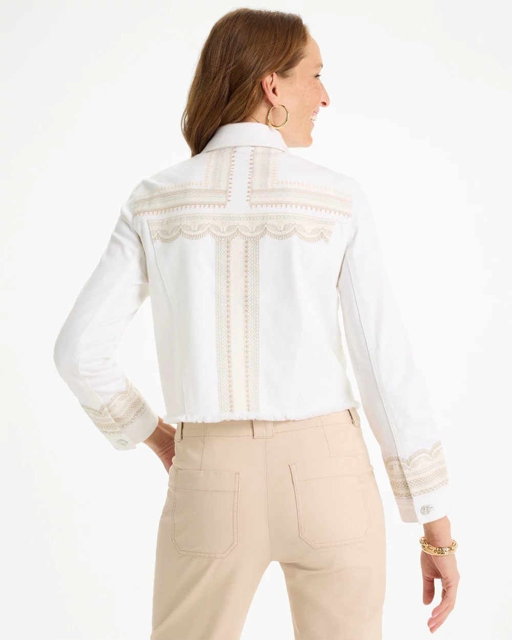 Chico's Deals | Embroidered Cropped Denim Trucker Jacket