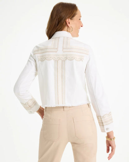 Chico's Deals | Embroidered Cropped Denim Trucker Jacket