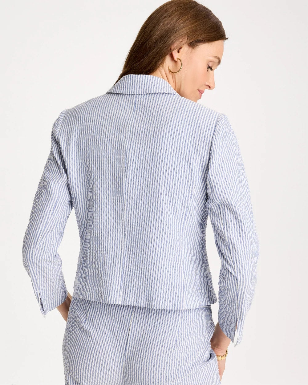 Chico's New | Seersucker Striped Cropped Blazer