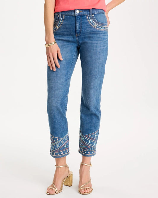 Chico's Sale | Girlfriend Slim Embellished Crop Jeans