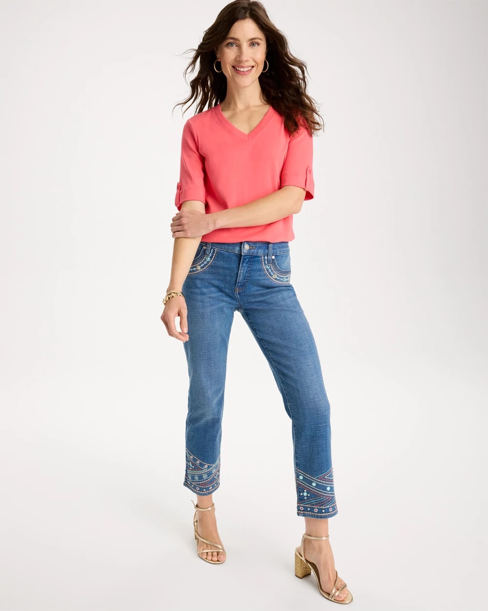 Chico's Sale | Girlfriend Slim Embellished Crop Jeans