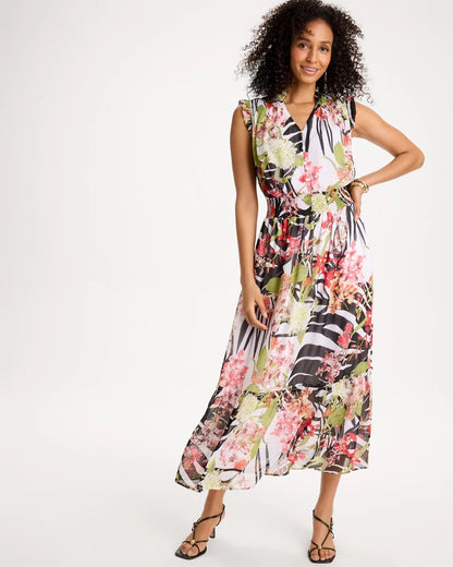 Chico's Signature | Crinkle Chiffon Animal Print Dress