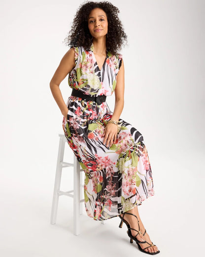 Chico's Signature | Crinkle Chiffon Animal Print Dress