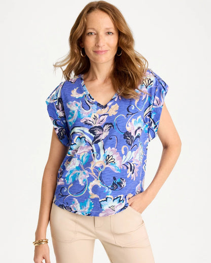 Chico's Special Offer | Paisley Cotton Slub Epaulette Tee