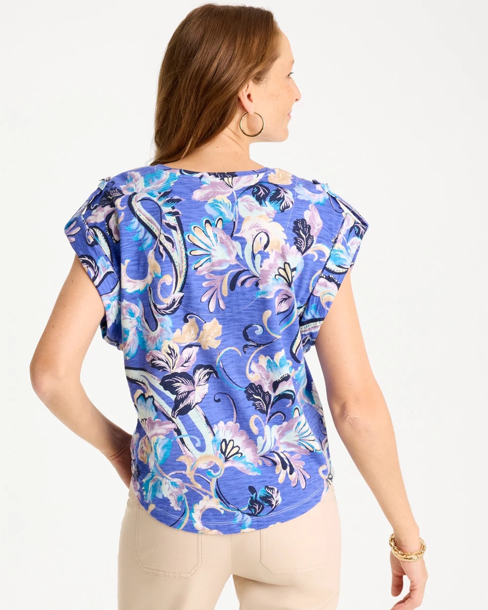 Chico's Special Offer | Paisley Cotton Slub Epaulette Tee