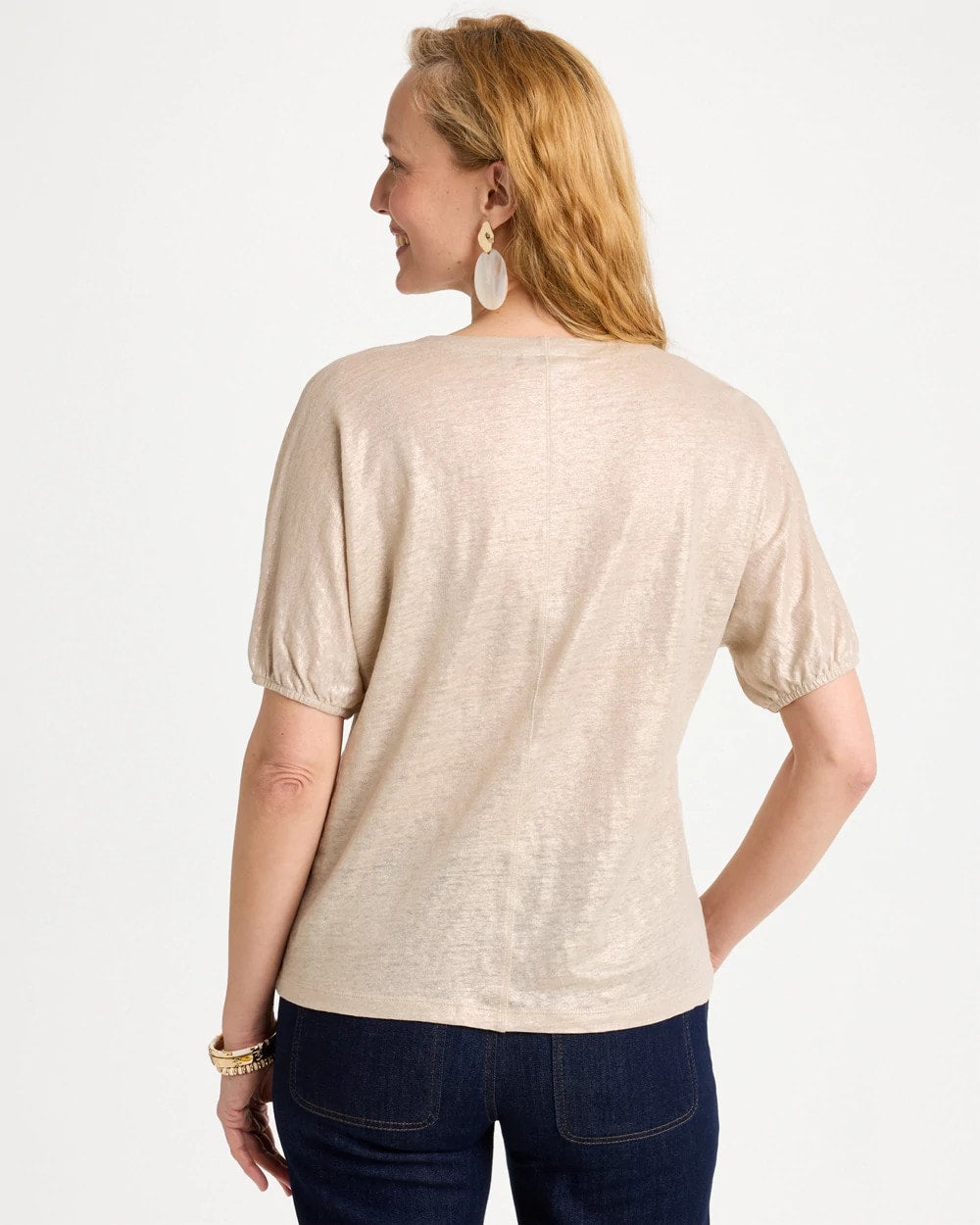 Chico's Hot Sale | Fog Foiled Linen Ruched V-Neck Tee