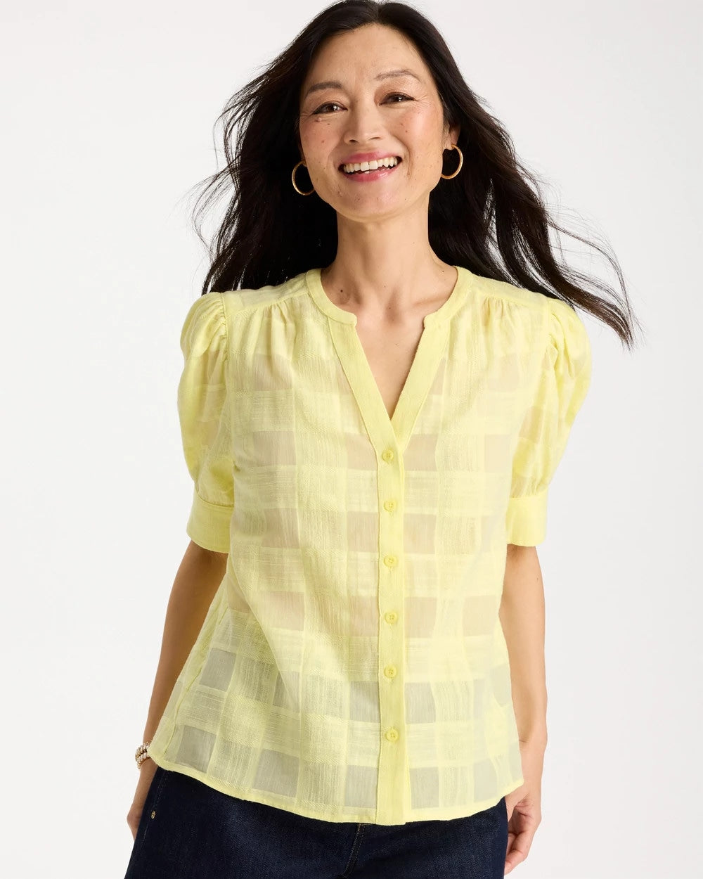 Chico's Value | Cotton Plaid Elbow-Sleeve Shirt
