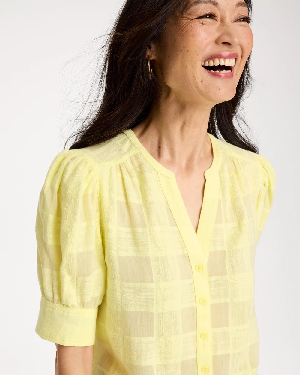 Chico's Value | Cotton Plaid Elbow-Sleeve Shirt