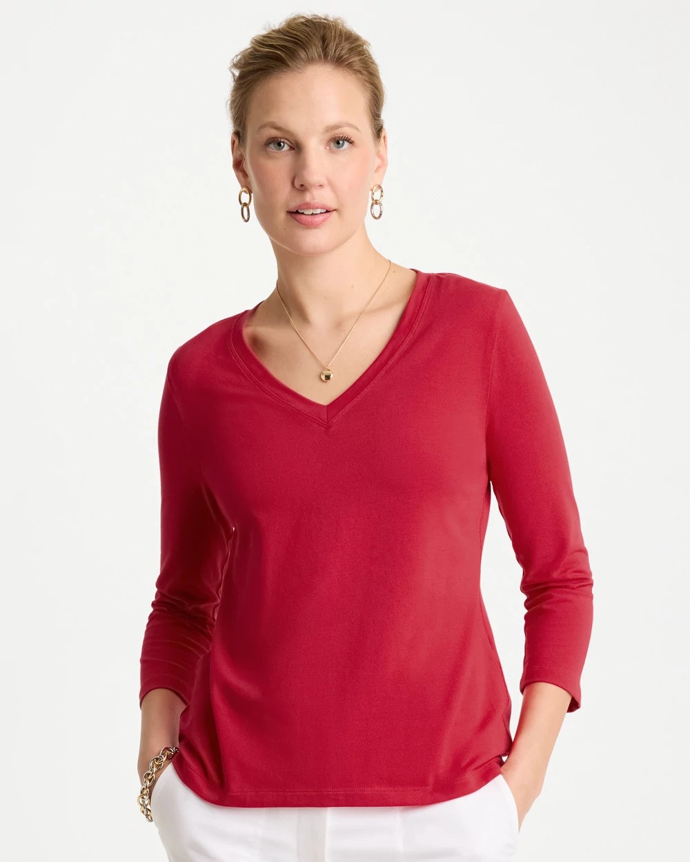 Chico's Popular | Cotton Stretch 3/4 Sleeve Tee