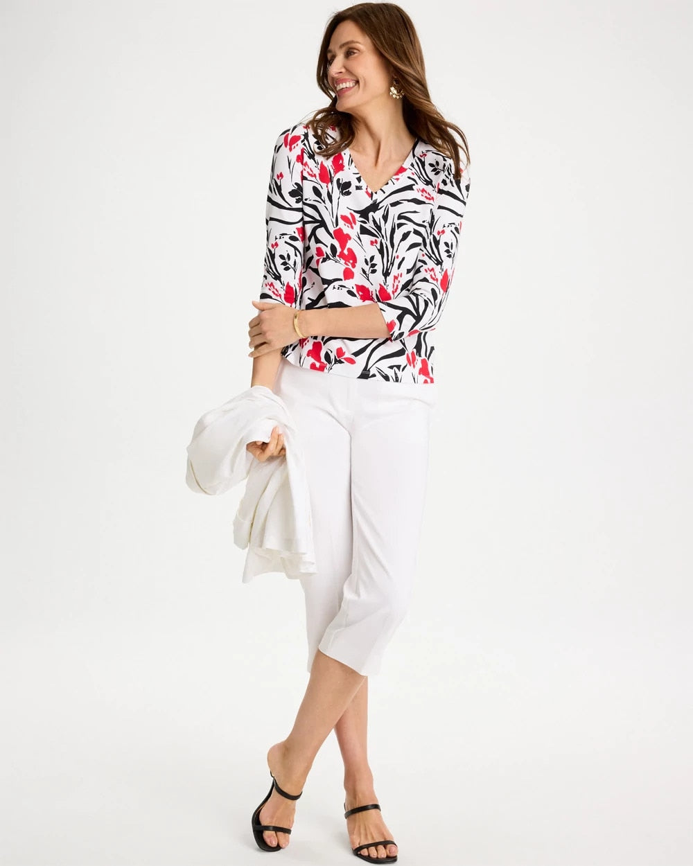 Chico's Popular | Cotton Stretch 3/4 Sleeve Floral Tee