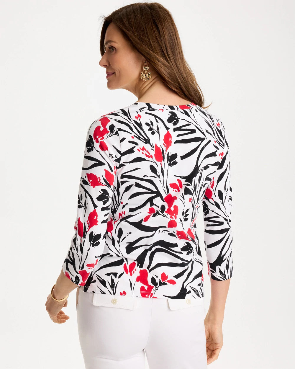 Chico's Popular | Cotton Stretch 3/4 Sleeve Floral Tee