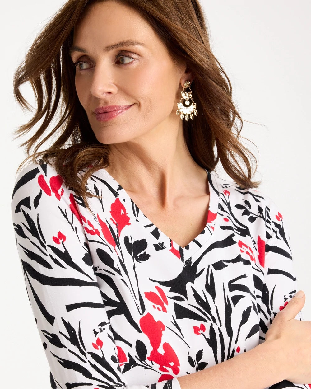 Chico's Popular | Cotton Stretch 3/4 Sleeve Floral Tee