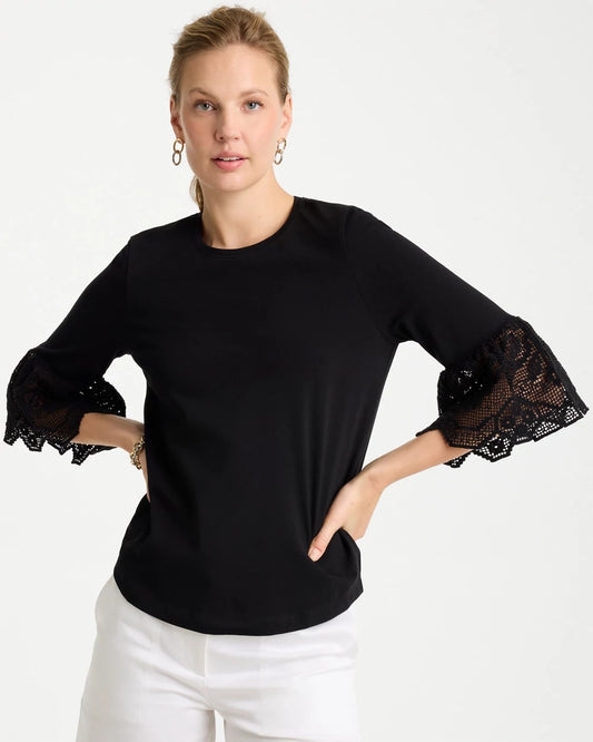 Chico's Top Pick | Cotton Lace Flutter Sleeve Tee
