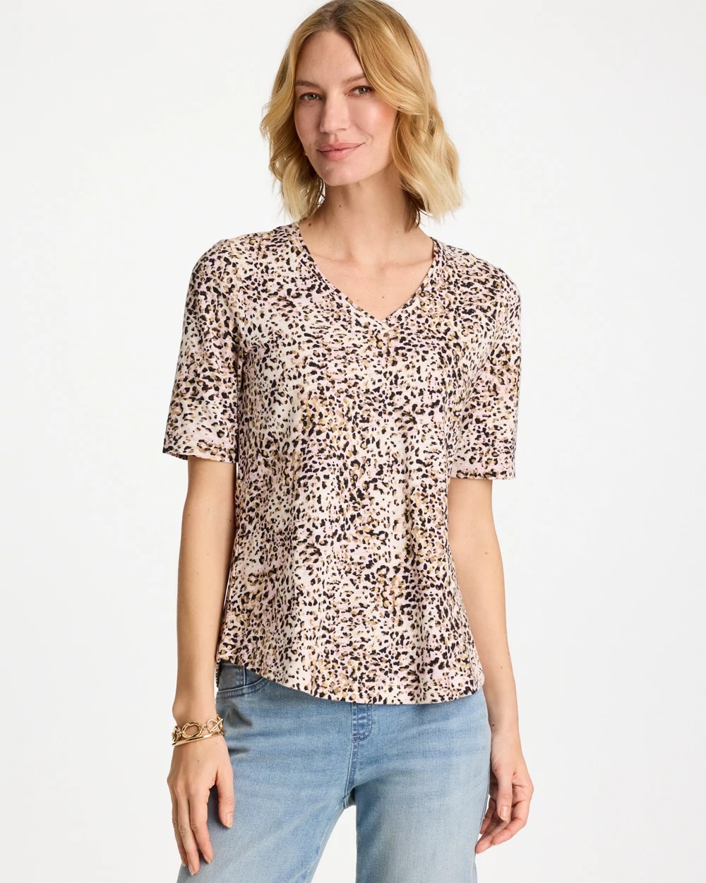 Chico's Premium | Printed Cotton Slub V-Neck Tee