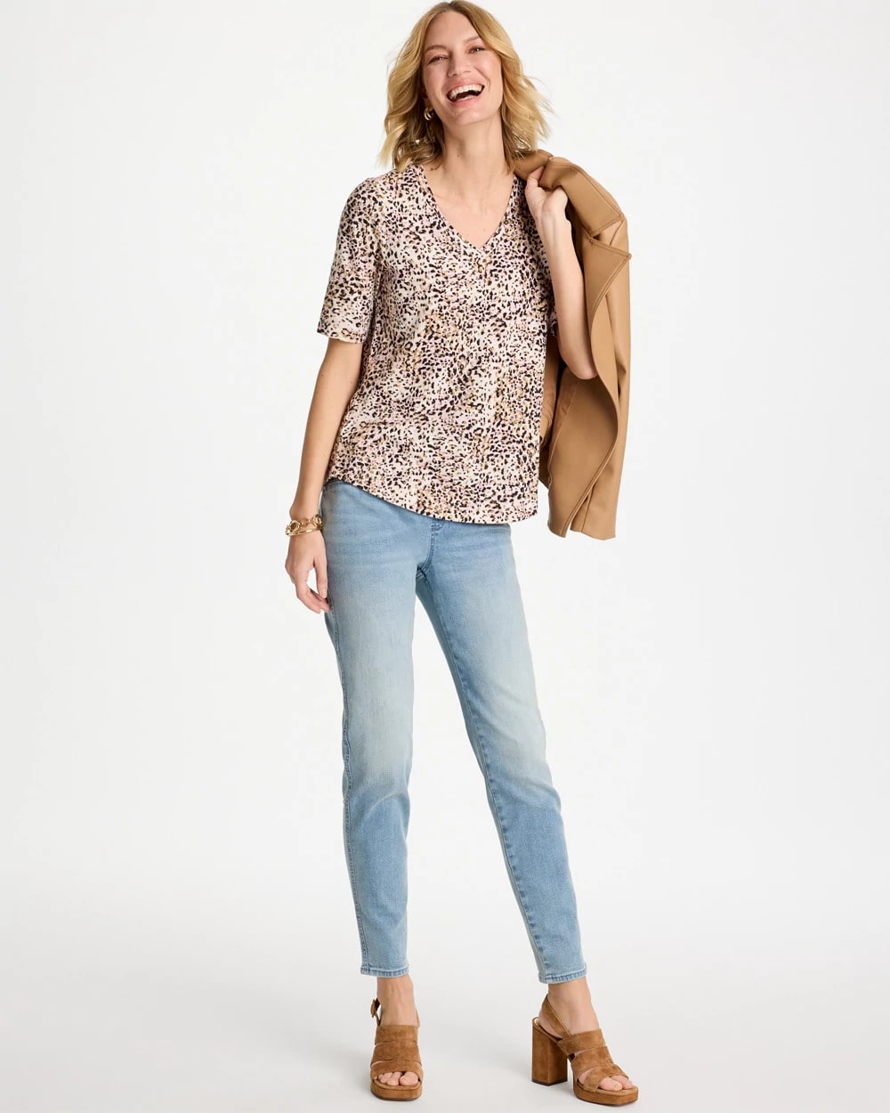 Chico's Premium | Printed Cotton Slub V-Neck Tee