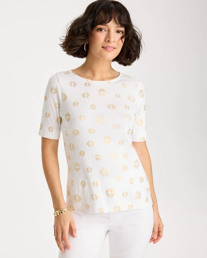 Chico's Latest | Stamped Pima Elbow Sleeve Tee