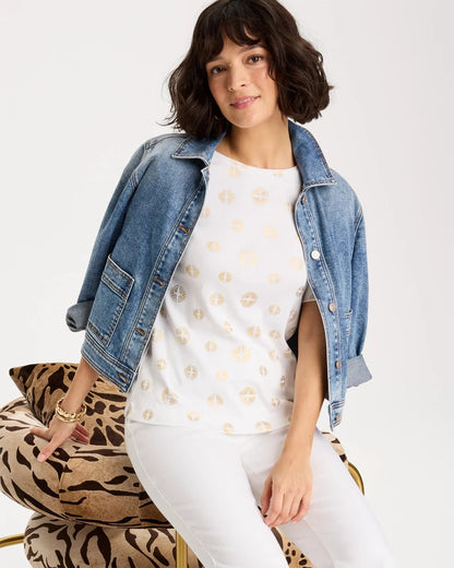 Chico's Latest | Stamped Pima Elbow Sleeve Tee