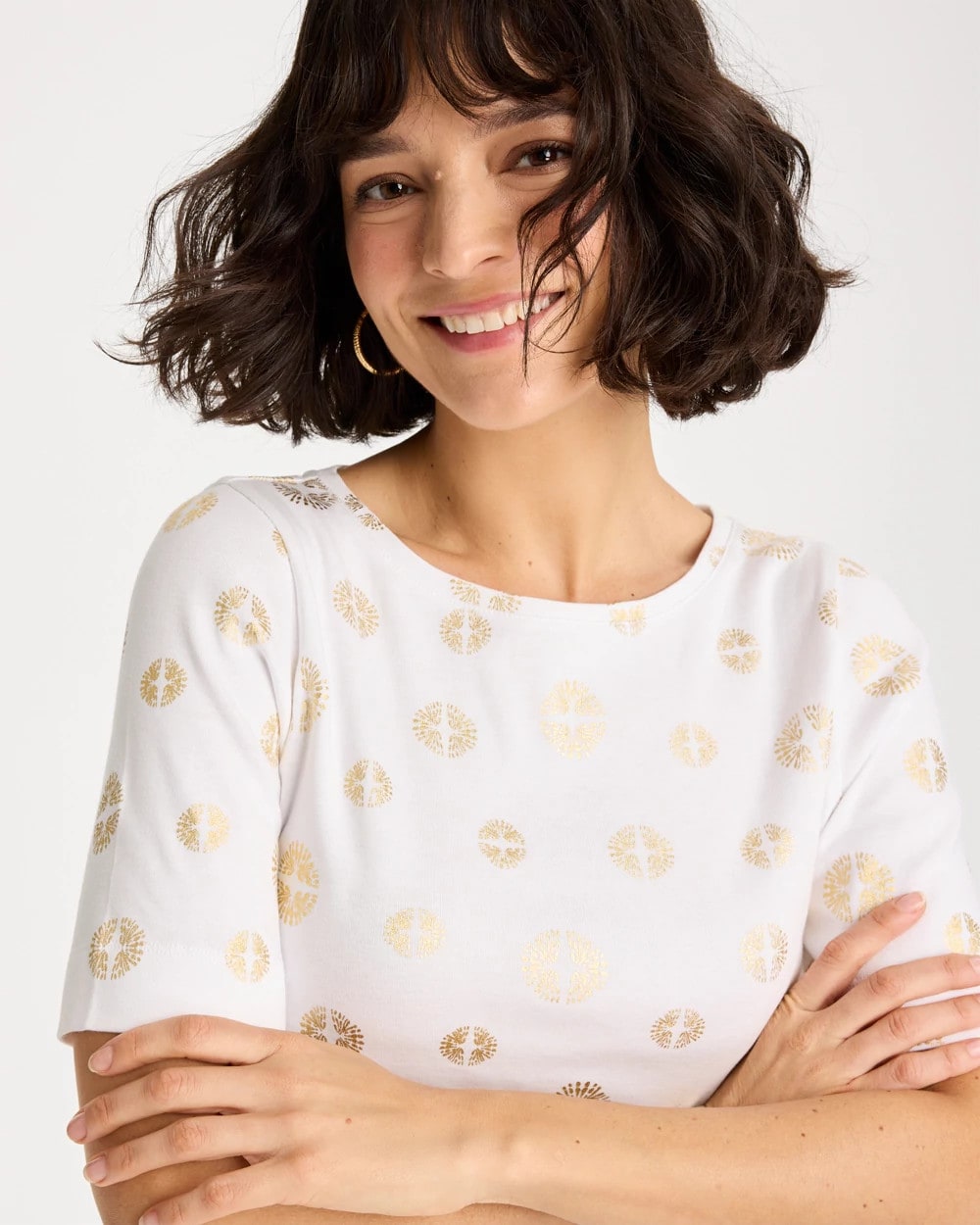 Chico's Latest | Stamped Pima Elbow Sleeve Tee