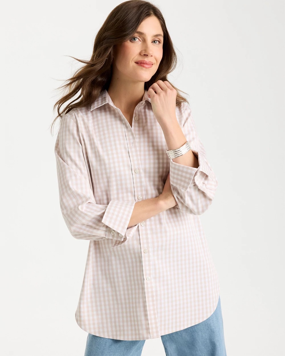 Chico's Latest | No Iron™ Stretch Neutral Gingham Shirt
