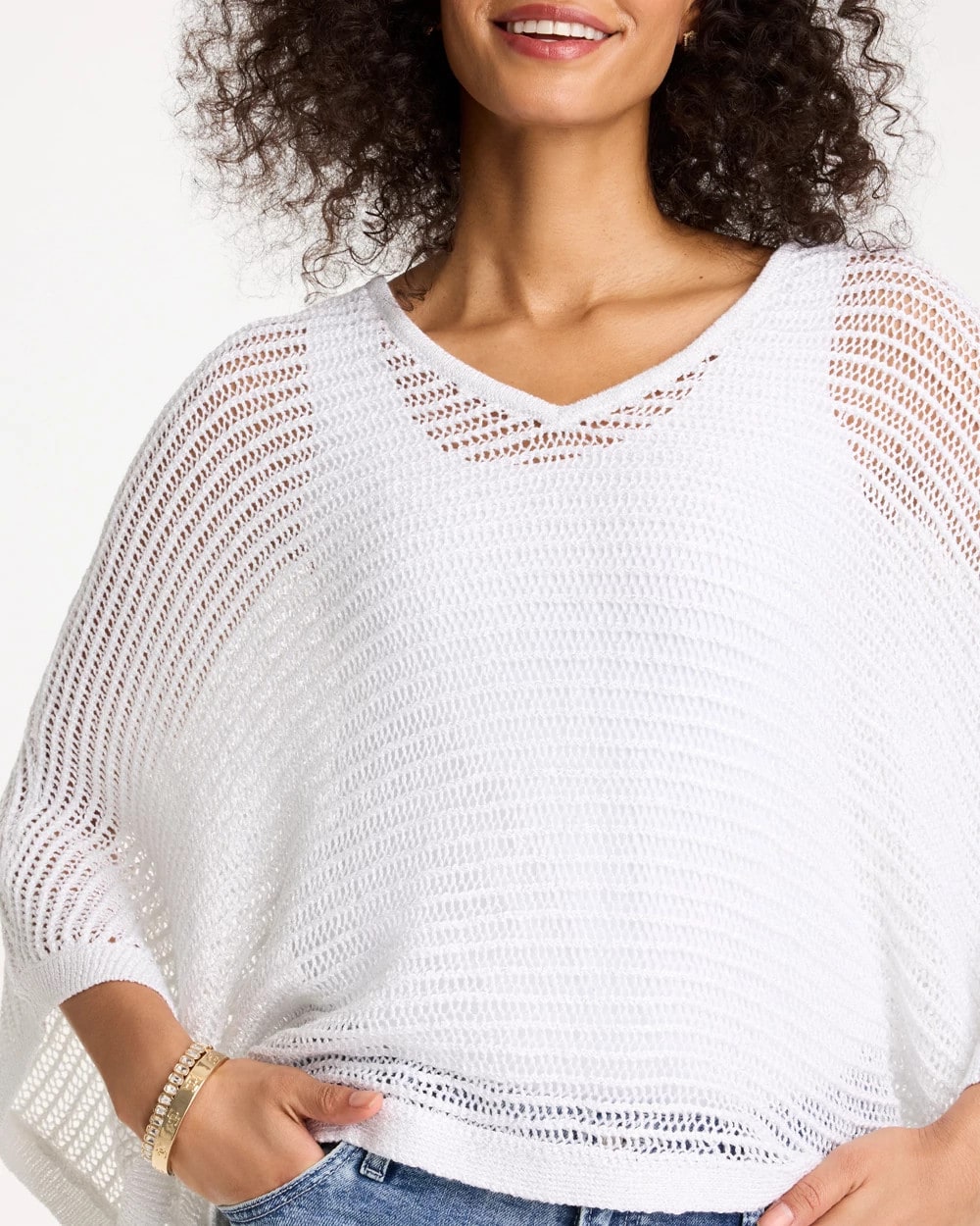 Chico's Value | V-Neck Metallic Knit Poncho
