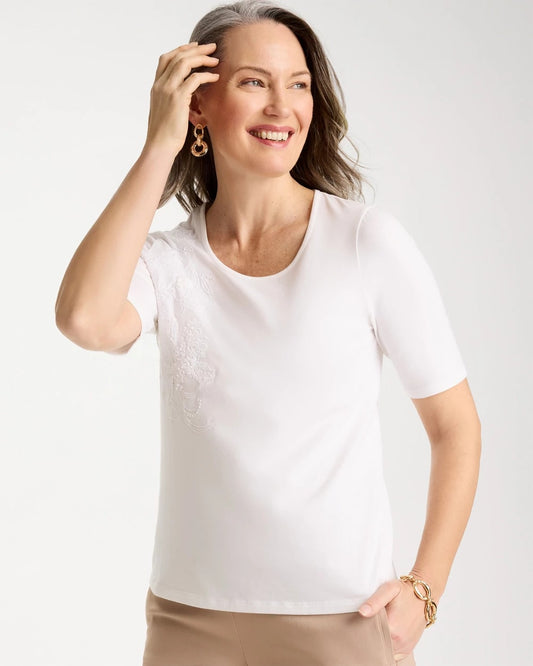 Chico's Great Value | Sequin Embroidered Floral Tee