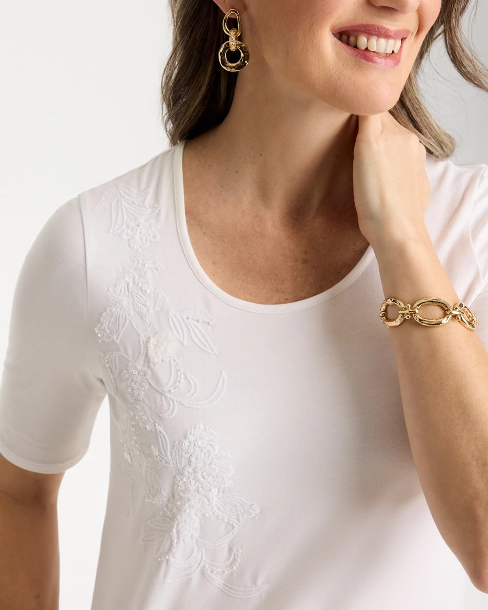 Chico's Great Value | Sequin Embroidered Floral Tee