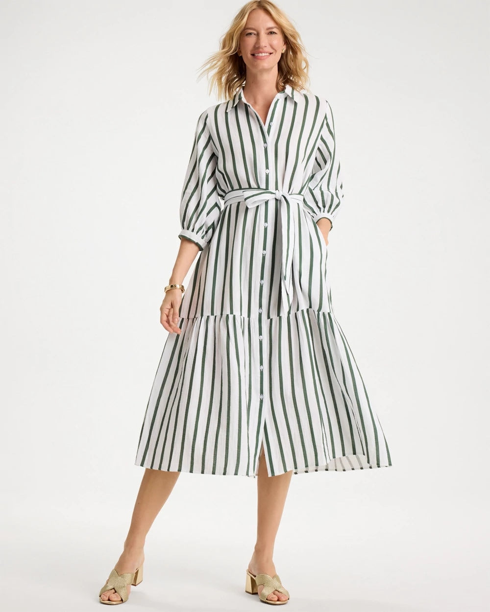 Chico's Trusted | Striped Cotton-Gauze Shirtdress