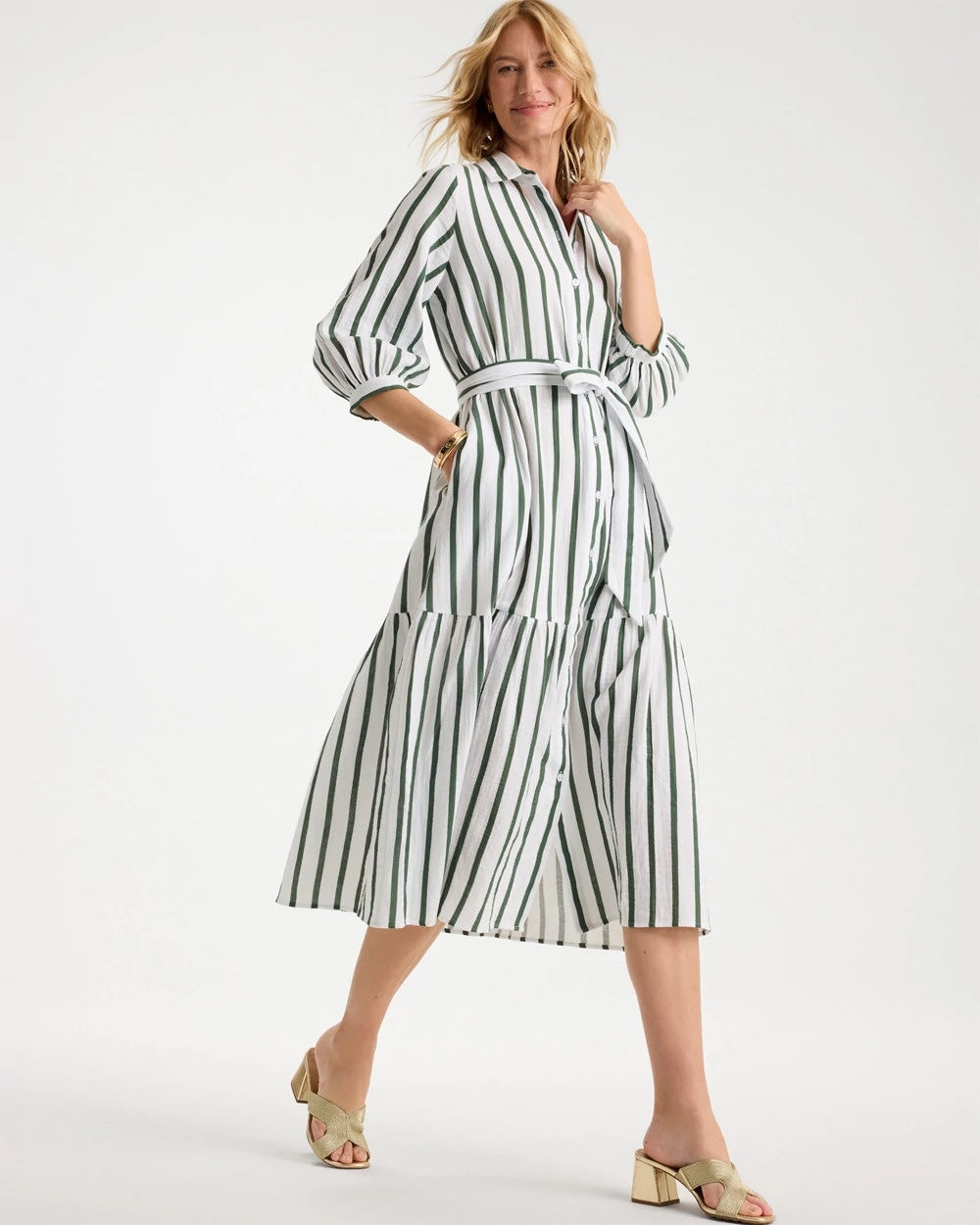 Chico's Trusted | Striped Cotton-Gauze Shirtdress