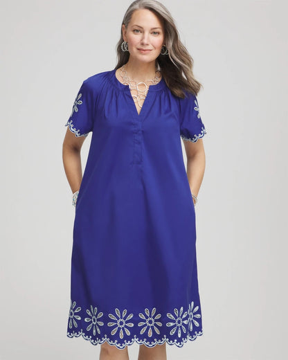 Chico's Signature | Embroidered Poplin Popover Dress