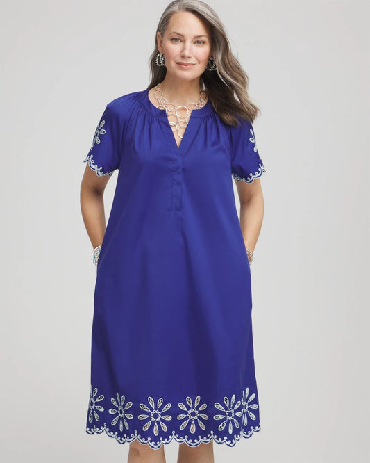Chico's Signature | Embroidered Poplin Popover Dress