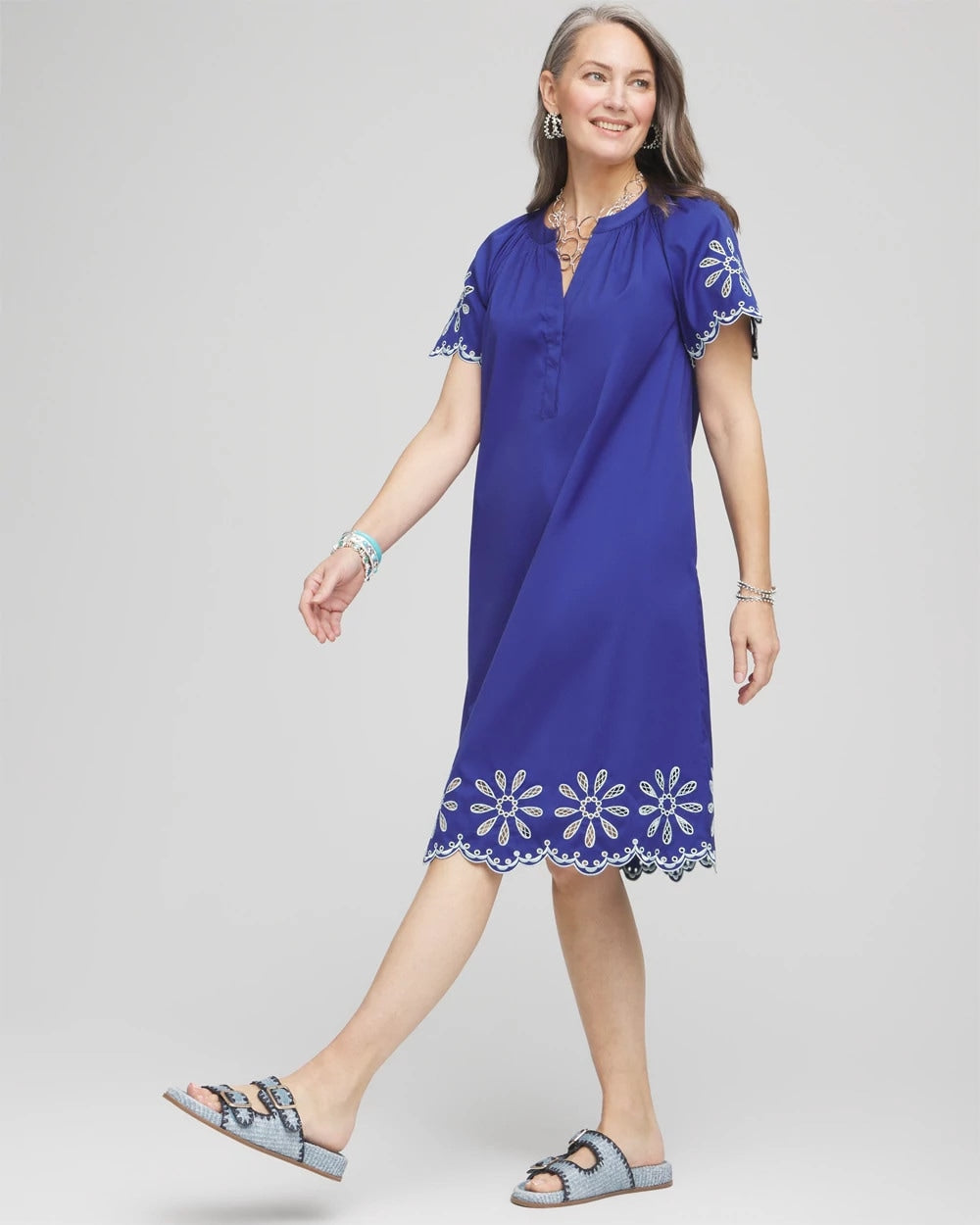 Chico's Signature | Embroidered Poplin Popover Dress