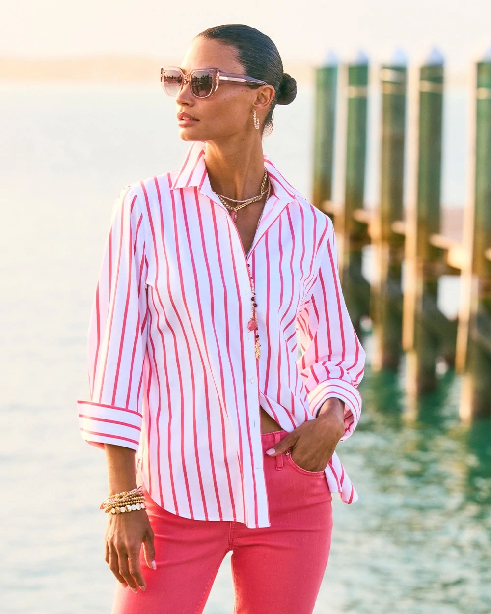 Chico's Signature | No Iron™ Stretch Striped Shirt