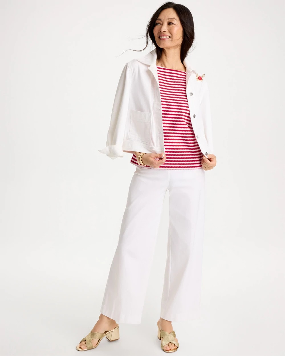 Chico's Hot Sale | Cotton Striped Button Tee
