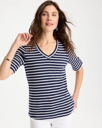 Chico's Everyday | Pima Striped Elbow Sleeve Tee