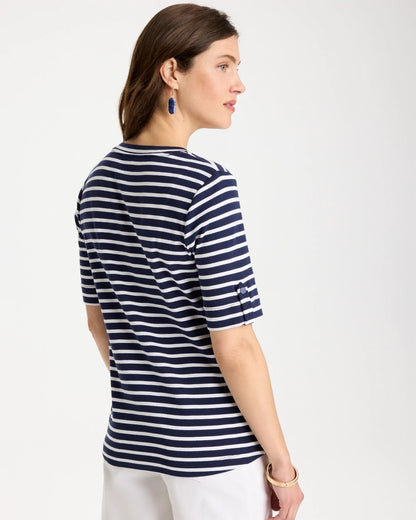 Chico's Everyday | Pima Striped Elbow Sleeve Tee