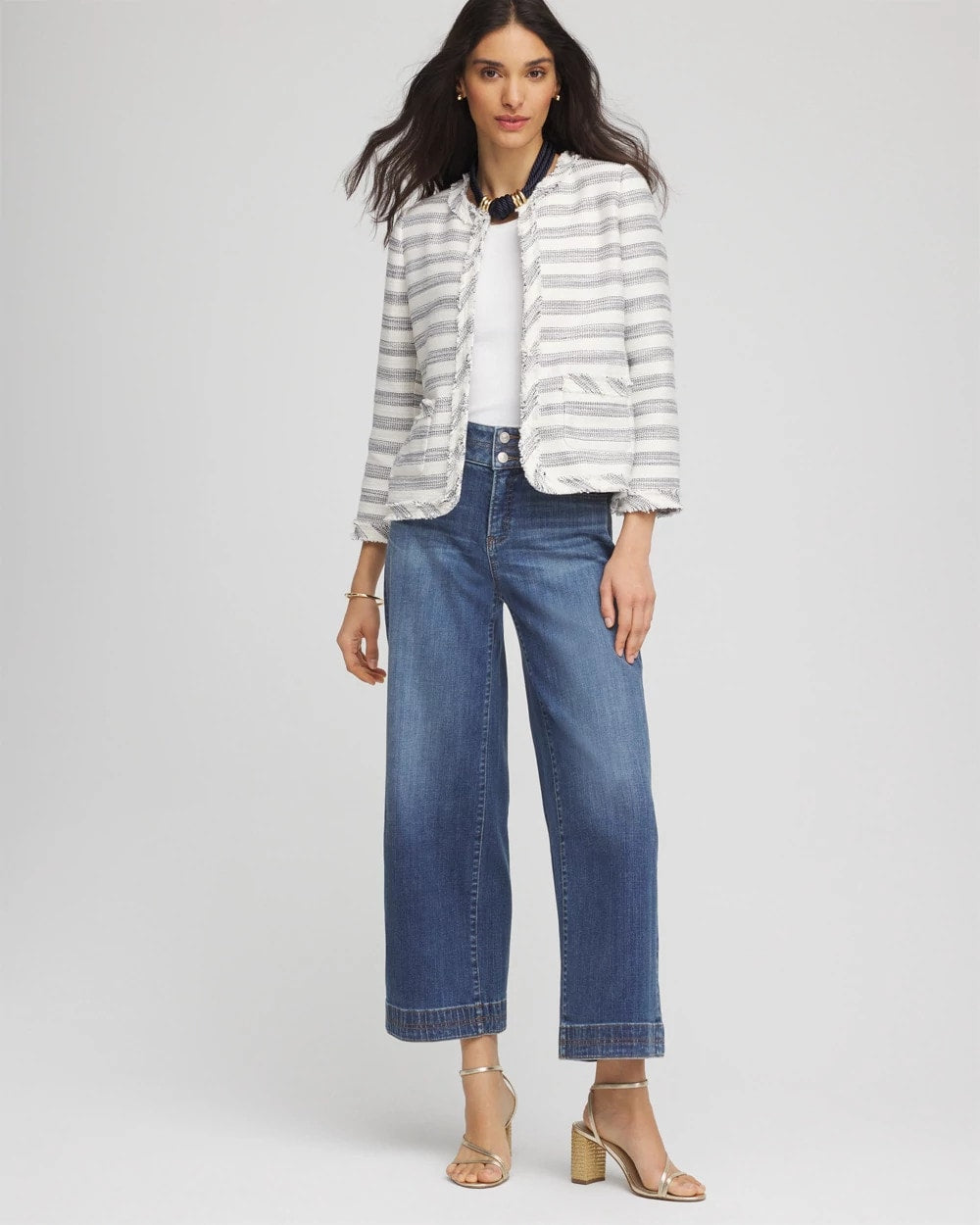 Chico's Signature | Striped Tweed Collarless Box Jacket