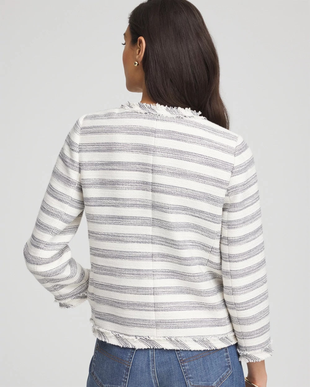 Chico's Signature | Striped Tweed Collarless Box Jacket