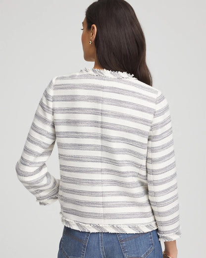 Chico's Signature | Striped Tweed Collarless Box Jacket