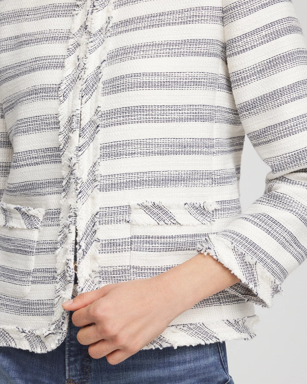 Chico's Signature | Striped Tweed Collarless Box Jacket