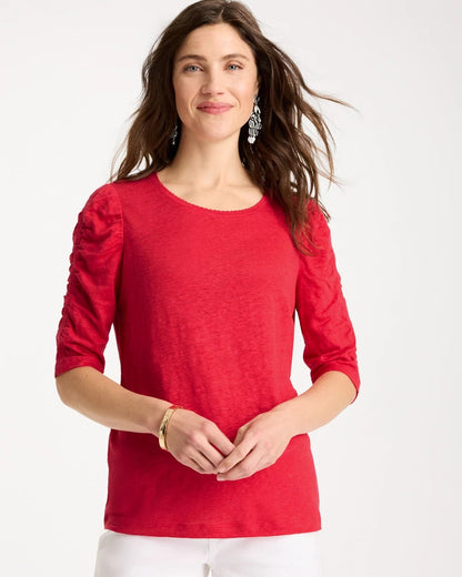Chico's Everyday | Linen Ruched Sleeve Tee