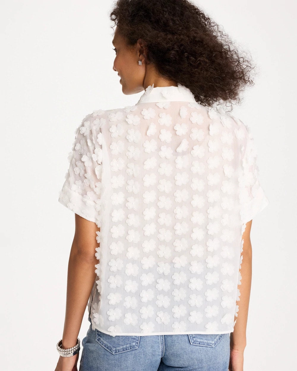 Chico's New | 3D Floral Chiffon Camp Shirt