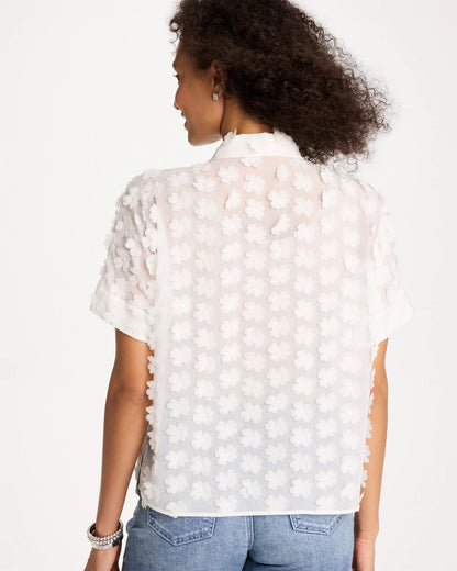 Chico's New | 3D Floral Chiffon Camp Shirt