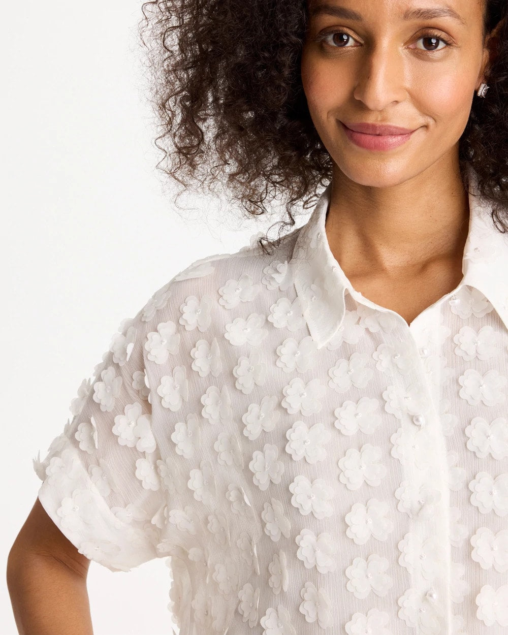 Chico's New | 3D Floral Chiffon Camp Shirt