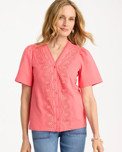 Chico's Special Offer | Embroidered Button-Front Tee