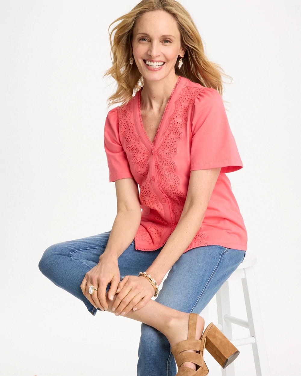 Chico's Special Offer | Embroidered Button-Front Tee