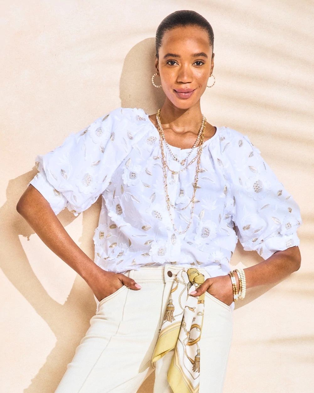 Chico's Smart Buy | Cotton Metallic Applique Embroidered Top