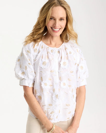Chico's Smart Buy | Cotton Metallic Applique Embroidered Top